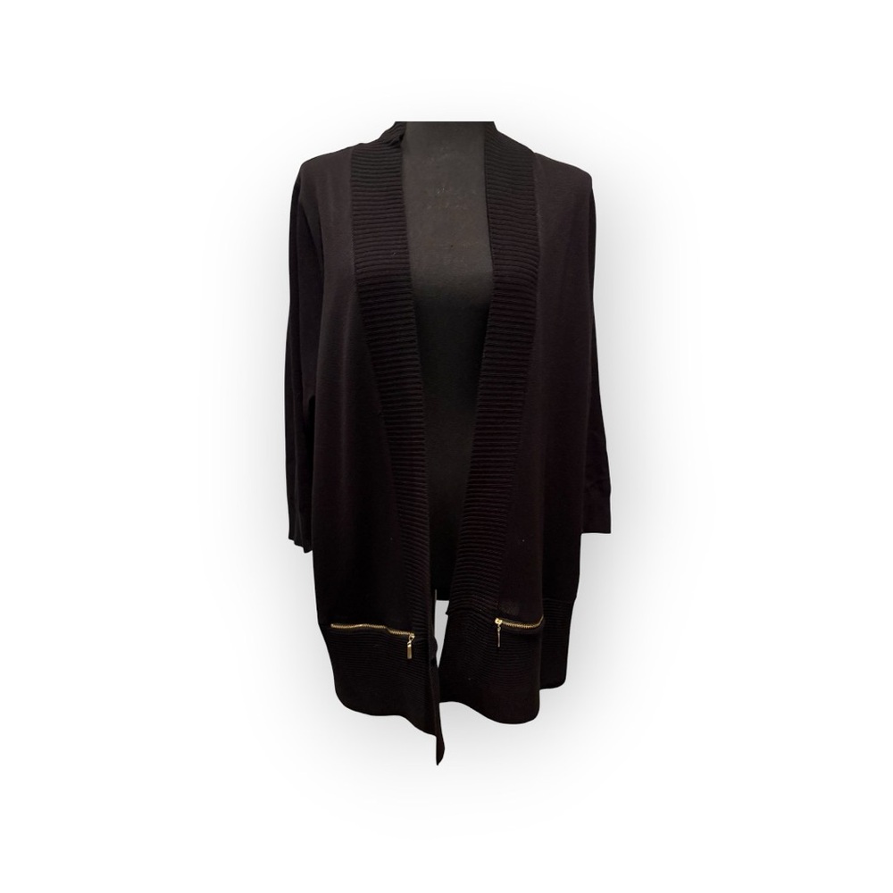 Magaschoni Black Cardigan with Gold Zipper Accents